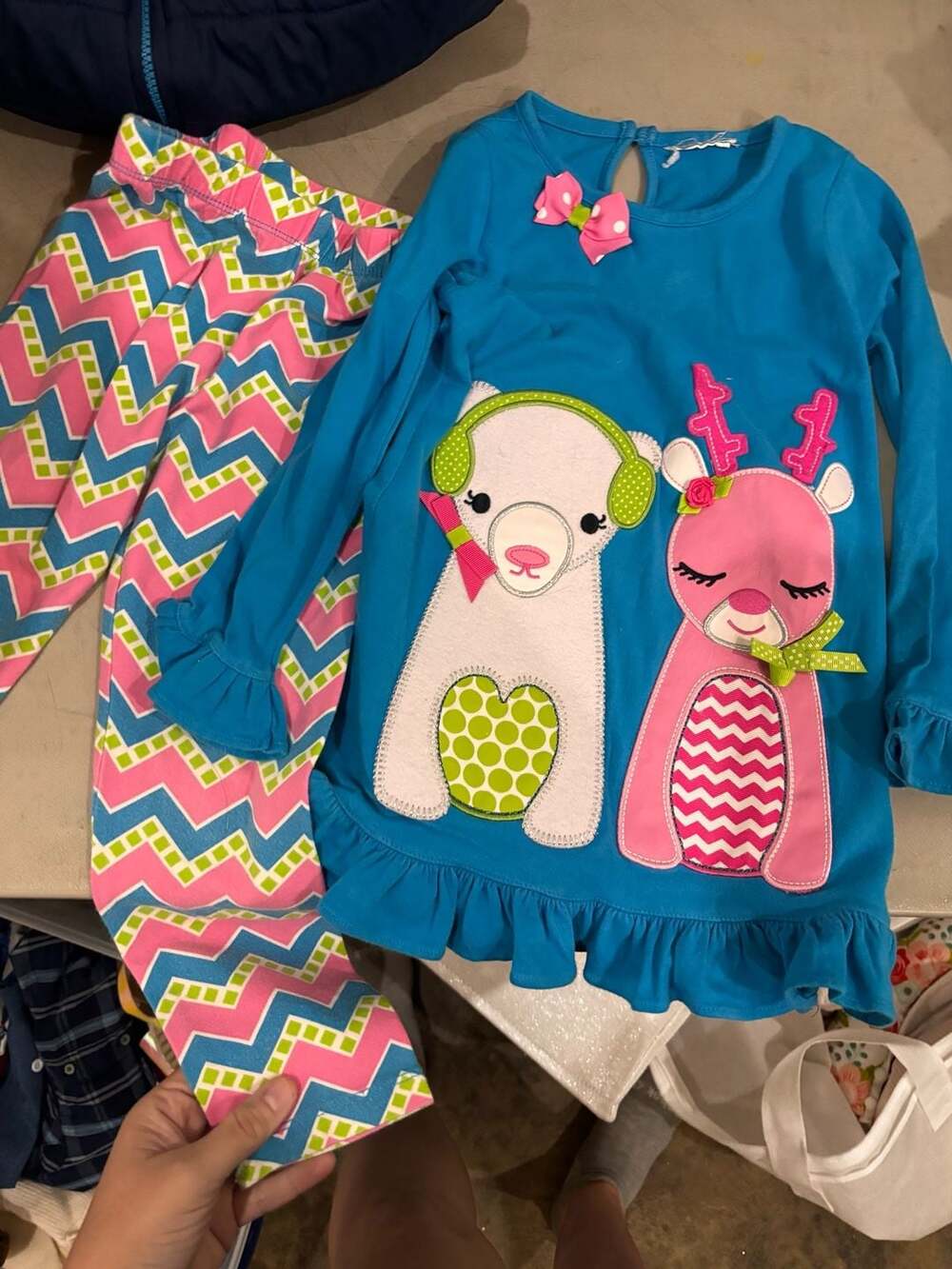 Emily Rose Girls 2-Piece Tunic and Chevron Ruffle Legging Set with Bear and Rein